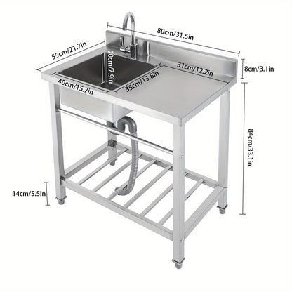 Vrijstaande Spoelbak RVS – Roestvrijstalen Wasbak – Keukenspoelbak – Tuinspoelbak – Afwasteil – 40x35x20 cm – 360° Draaibare Kraan