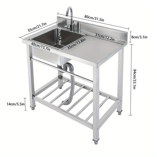 Vrijstaande Spoelbak RVS – Roestvrijstalen Wasbak – Keukenspoelbak – Tuinspoelbak – Afwasteil – 40x35x20 cm – 360° Draaibare Kraan