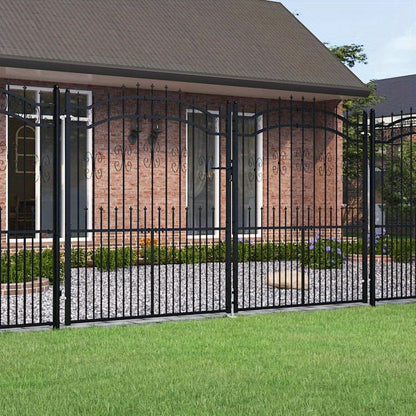Poort Met Latten – Tuinpoort – Hekwerk – Afsluiting – Toegangspoort – Gepoedercoat Staal – 305x223 Cm – Stevig En Weerbestendig