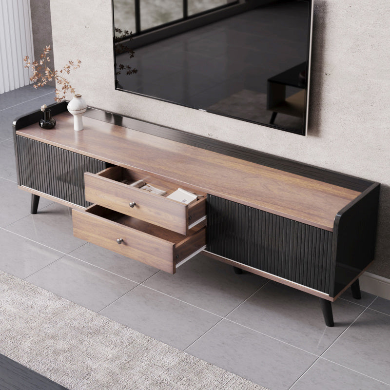 TV-meubel – Tv-kast – Lowboard – Dressoir – Tv-onderkast – Verstelbaar 101,6-124,5 cm – Zwarte Spaanplaat – Twee Schuifdeuren en Lades