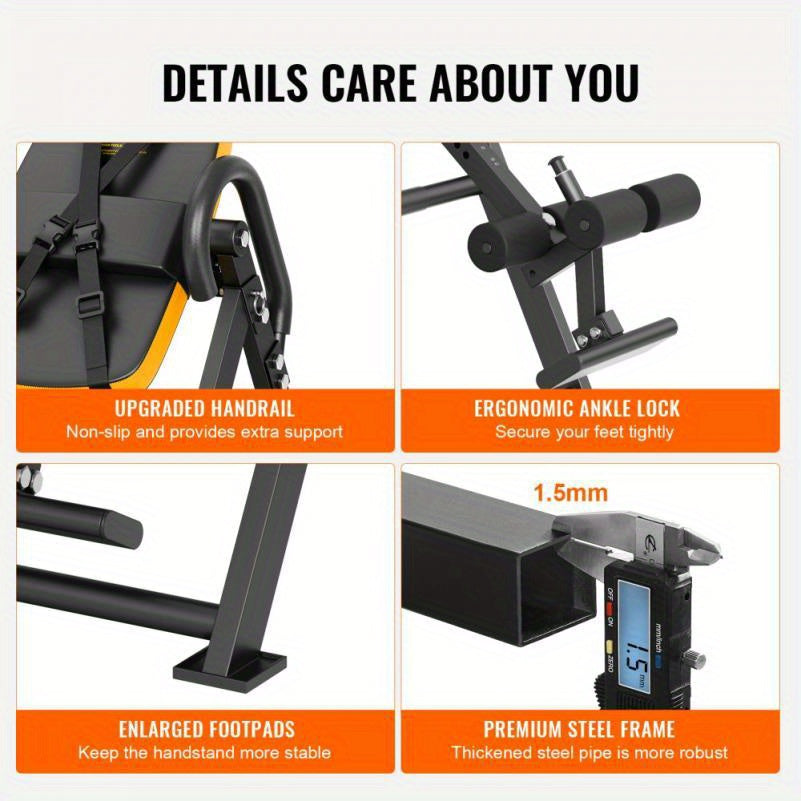 Inversietafel – Zwaartekrachttrainer – Rugtrainer – Inversiebank – Opklapbare Fitnessbank – Verstelbare Hellingshoek – Met Veiligheidsriemen – Duurzaam Metalen Frame