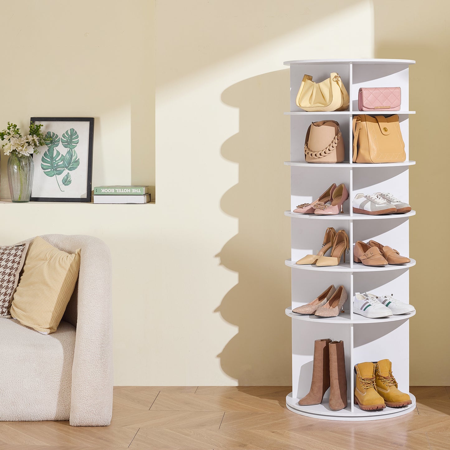 Schoenenrek – Schoenenkast – Schoenenhouder – Schoenenopberger – Schoenenstander – Draaibaar 360° – 6 Lagen – Wit Kunststof – Ruimtebesparend