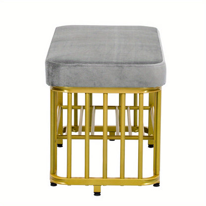 Schoenenkruk – Schoenentaburet – Schoenbank – Schoenopbergkast – Zitkruk – Metalen Frame – Verstelbare Poten – Velvet Zitting – Compact Design – Duurzaam & Modern