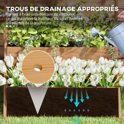 Outsunny Elevated Square Planter on Legs 3-Tier Garden Bed with Irrigation Inserts And Felt Drainage Wooden for Outdoor, 108L X 80W X 140H Cm