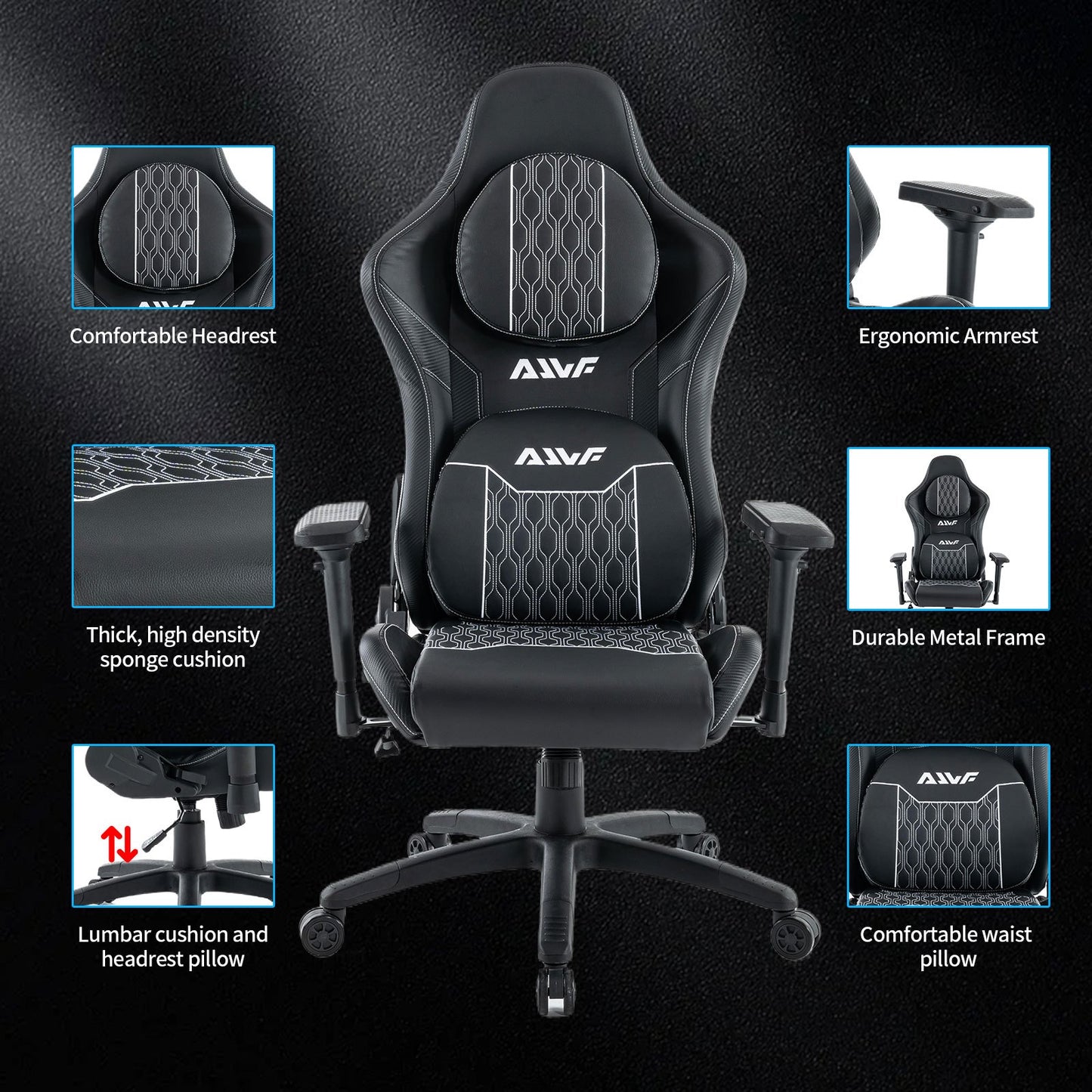 Gamingstoel – Gamestoel – Gaming Chair – Bureaustoel – Game Stoel – Ergonomisch Ontwerp – Verstelbare Rugleuning & Voetensteun – Zwart – Draagvermogen 130 kg