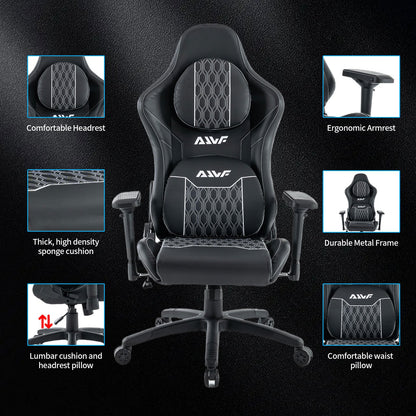 Gamingstoel – Gamestoel – Gaming Chair – Bureaustoel – Game Stoel – Ergonomisch Ontwerp – Verstelbare Rugleuning & Voetensteun – Zwart – Draagvermogen 130 kg