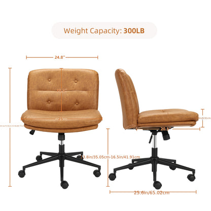 Bureaustoel – Office Chair – Make-up Stoel – Sleek Chair – Werkstoel – Ergonomisch Ontwerp – 360° Draaibaar Met Verstelbare Zithoogte – Bruin Kunstleer & Stevig Metaal