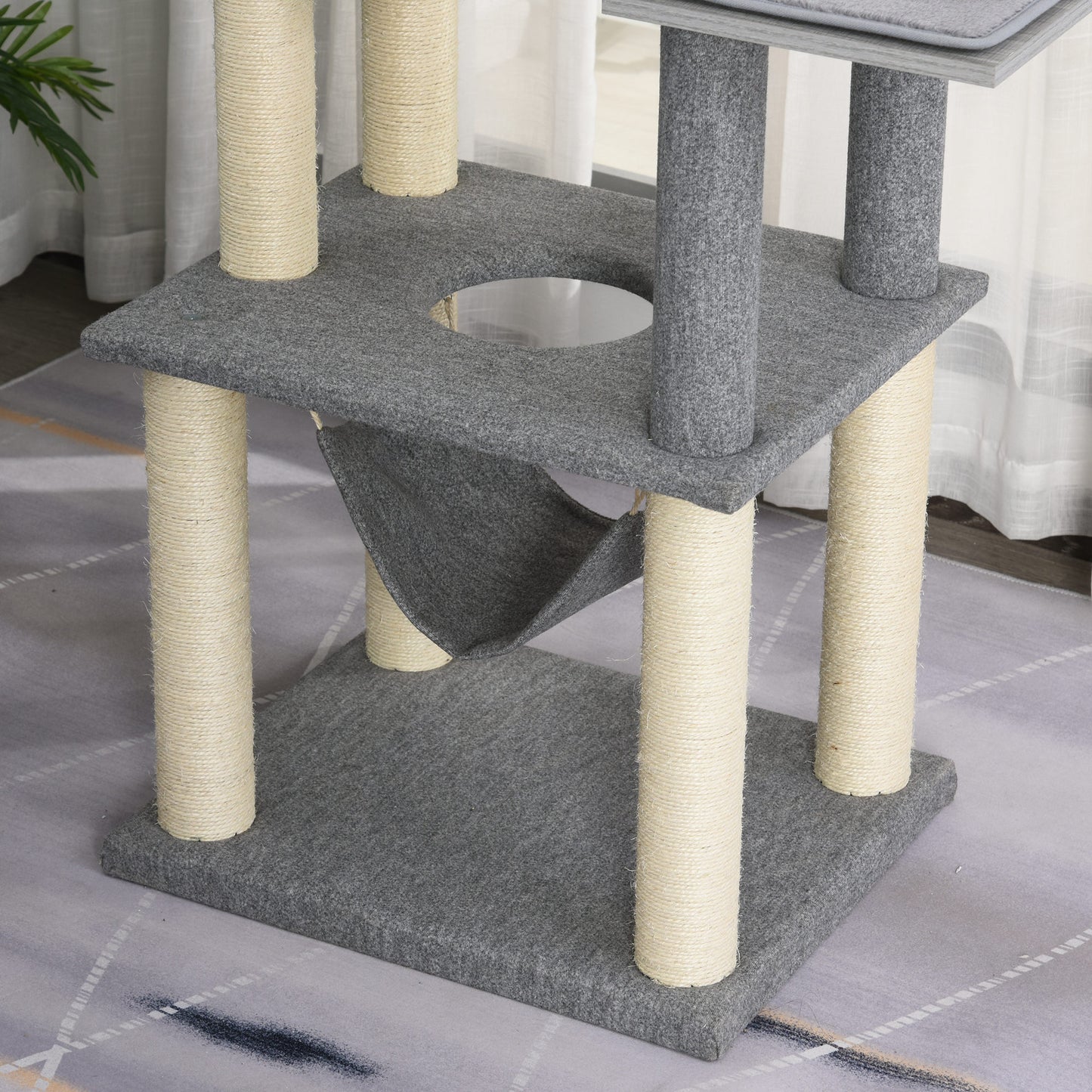 Krabpaal – Kattenboom – Krabmeubel – Kattenhuis – Kattenmand – 155 cm Hoog – Met Hangmat en Sisal Krabpalen