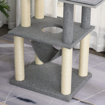 Krabpaal – Kattenboom – Krabmeubel – Kattenhuis – Kattenmand – 155 cm Hoog – Met Hangmat en Sisal Krabpalen