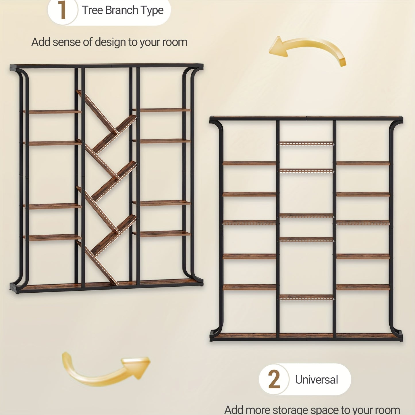 Bookshelf, 3 Columns 6 Tier Tree-Shaped Bookcase, 17 Compartments Open Independent Shelves, for Home Office, Bedroom, Living Room, 24 X 156 X 180cm