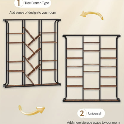 Bookshelf, 3 Columns 6 Tier Tree-Shaped Bookcase, 17 Compartments Open Independent Shelves, for Home Office, Bedroom, Living Room, 24 X 156 X 180cm