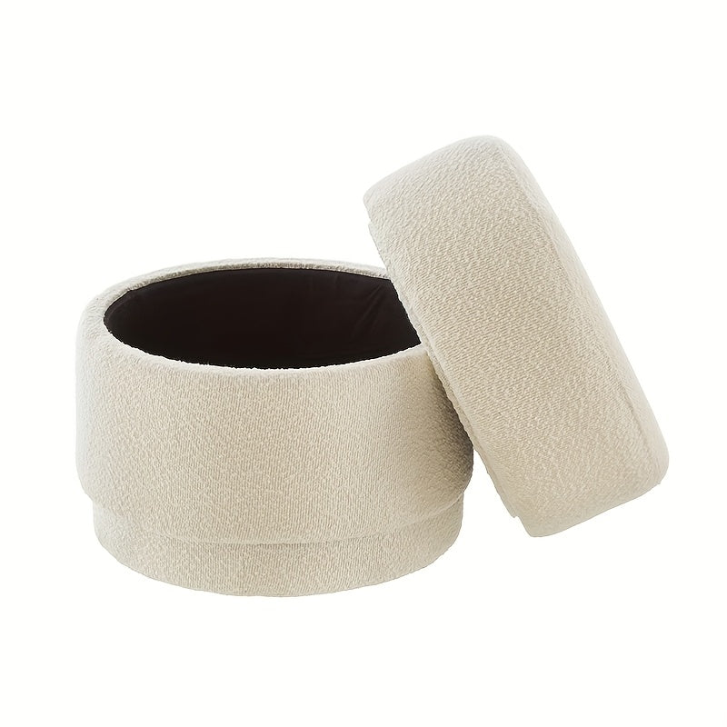 Poef – Opbergpoef – Opbergkruk – Zitzak – Voetenbankje – Ronde Opbergkruk Beige – Met Opbergruimte – Metaal & Zachte Bekleding – 45x45x46 cm – Direct Gebruiksklaar