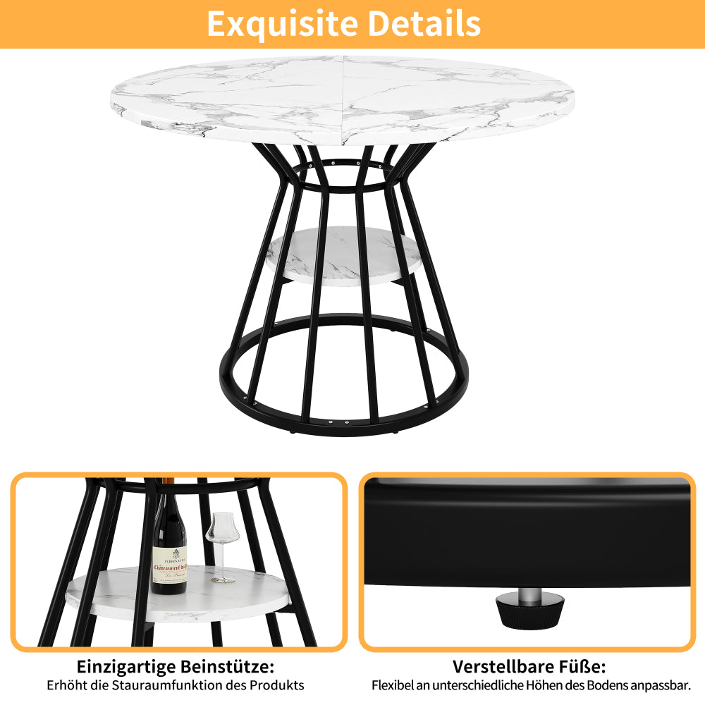 Ronde Eettafel – Ronde Tafel – Eettafel Rond – Diner Tafel – Woonkamer Tafel – Marmeren MDF Blad – Geschikt Voor 4-6 Personen – Lichtgewicht En Luxe – Wit Goud Kleurvariant