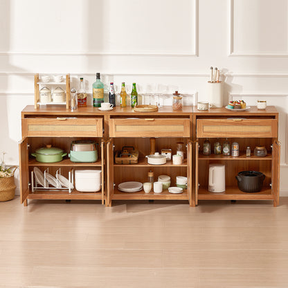 VEVOR Rattan Cabinet with 6 Doors 3 Drawers Adjustable Shelves Set of 3 Natural
