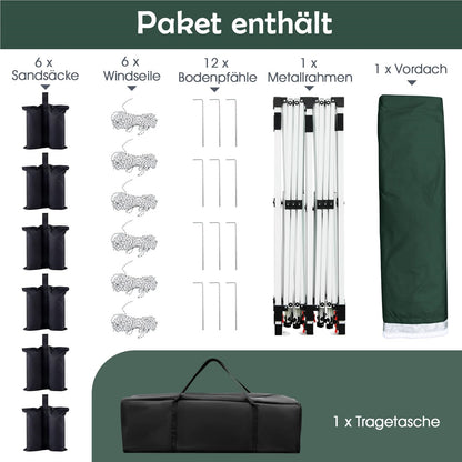 Paviljoen – Vouwtent – Partytent – Tuinkamer – Tent – Waterbestendig – Hoogte verstelbaar – 3x6m – Groen – UV Bescherming SPF50+ – Sterk Metalen Frame