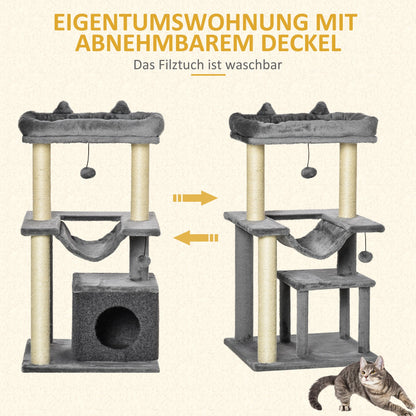 Krabpaal – Kattenboom – Krabmeubel – Krabton – Kattenhuis – Sisal Touw – 90 cm Hoog – Met Hangmat & Kattenhol