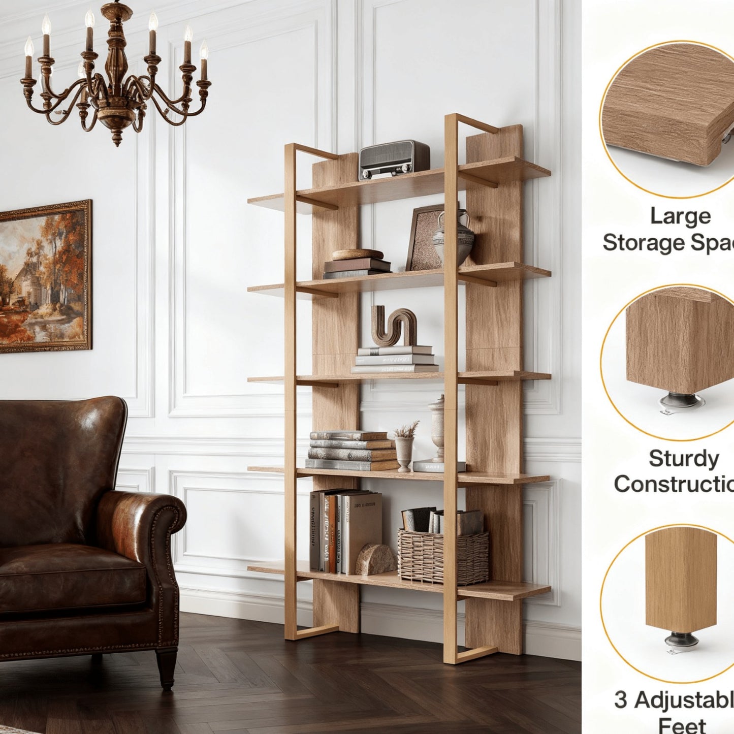 Open Boekenkast – Boekrek – Boekenplank – Boekstelling – Boekmeubel – Retro Bruin Zwart – 5 Planken – Stevig Metalen Frame