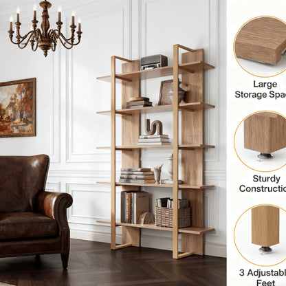 Open Boekenkast – Boekrek – Boekenplank – Boekstelling – Boekmeubel – Retro Bruin Zwart – 5 Planken – Stevig Metalen Frame