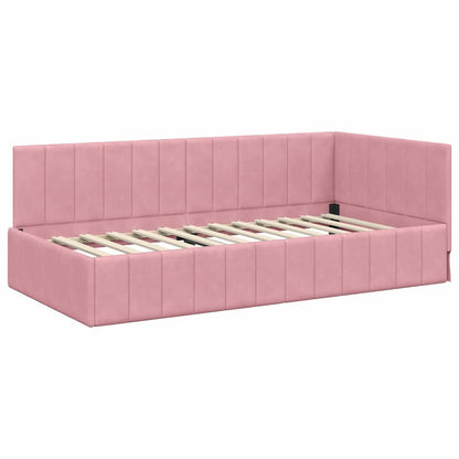 Bedframe – Bedbodem – Slaapkamer Meubel – Eenpersoonsbed – Bedombouw – Velvet Hoofdbord – Stevig Plaatmateriaal – 90x190 cm Creme