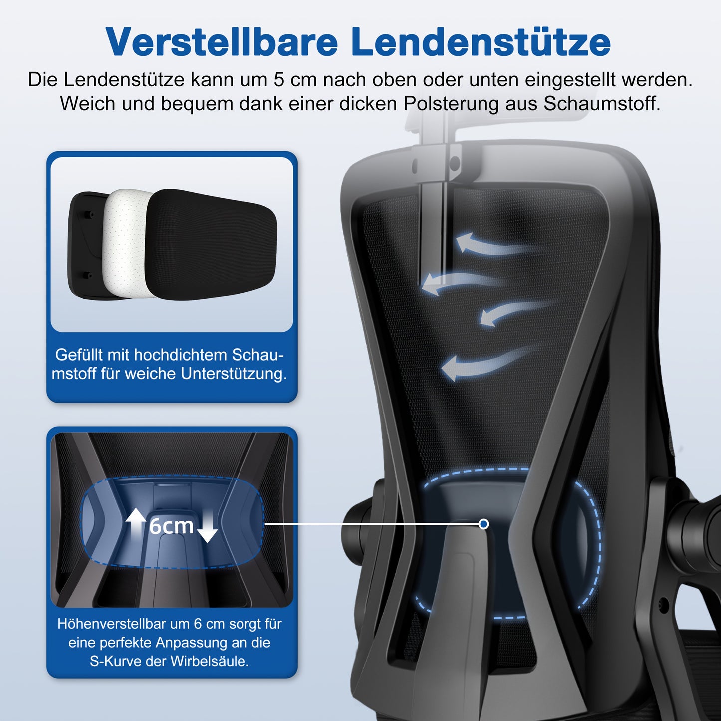 Ergonomic Office Chair with Adjustable Lumbar Support & Headrest, Folding Armrests, Foam Seat Suitable for & - Heavy-Duty, Assembly, Compatible for s (Desk Chair)