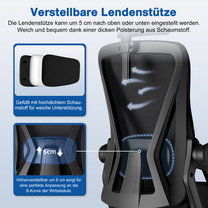 Ergonomic Office Chair with Adjustable Lumbar Support & Headrest, Folding Armrests, Foam Seat Suitable for & - Heavy-Duty, Assembly, Compatible for s (Desk Chair)