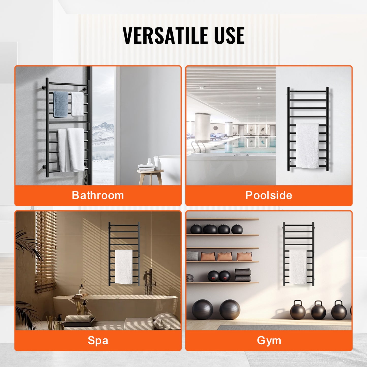 Elektrische Handdoekwarmer – Handdoekradiator – Handdoekdroger – Badkamerradiator – Wandmontage – Mat Zwart – 10 Stangen – Instelbare Timer & 5 Warmtestanden