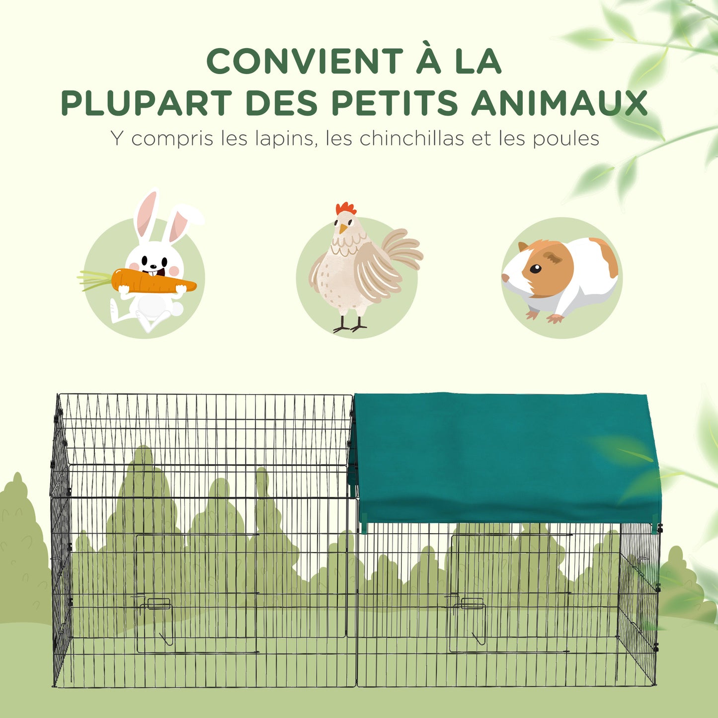 Konijnenren – Dierenren – Knaagdierenren – Buitenren – Binnenren – Modulaire Stalen Ren – Met Afdekking – 220x85x103 cm – Groen