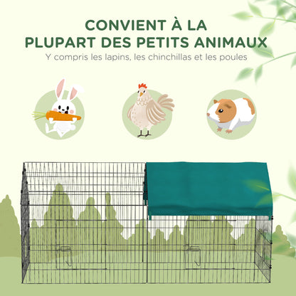 Konijnenren – Dierenren – Knaagdierenren – Buitenren – Binnenren – Modulaire Stalen Ren – Met Afdekking – 220x85x103 cm – Groen