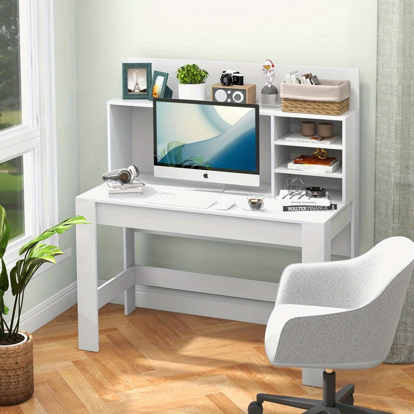 Bureau – Computertafel – Bureautafel – Werkplektafel – Schrijftafel – Modern Wit – MDF & Houtcomposiet – Ruim Tafelblad 120x54 cm – Kabeldoorvoer