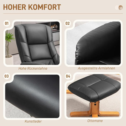 Ergonomische Relaxfauteuil – Relaxstoel – Lounge Chair – Zetel – Fauteuil Met Hocker – Verstelbare Rugleuning – Stevig Hardhout En Metaal Frame