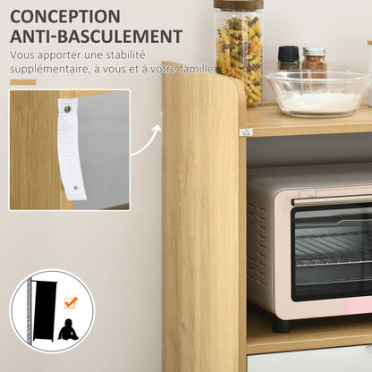 Keukenkastje – Keukenkast – Keukenmeubel – Opbergkast – Magnetronkast – Scandinavisch design – Verstelbare plank – 58 x 40 x 118 cm – Spaanplaat en massief hout