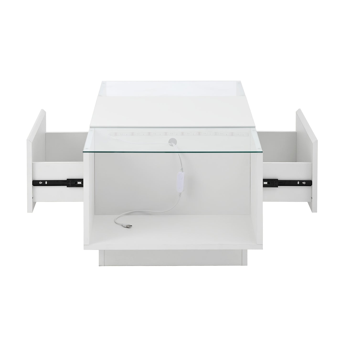 Salontafel – Woonkamer Tafel – Koffietafel – Bijzettafel – Loungetafel – Modern Minimalistisch Design – Zwart Glazen Blad Met 2 Lades