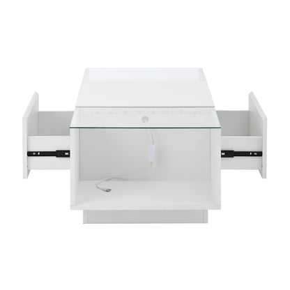 Salontafel – Woonkamer Tafel – Koffietafel – Bijzettafel – Loungetafel – Modern Minimalistisch Design – Zwart Glazen Blad Met 2 Lades