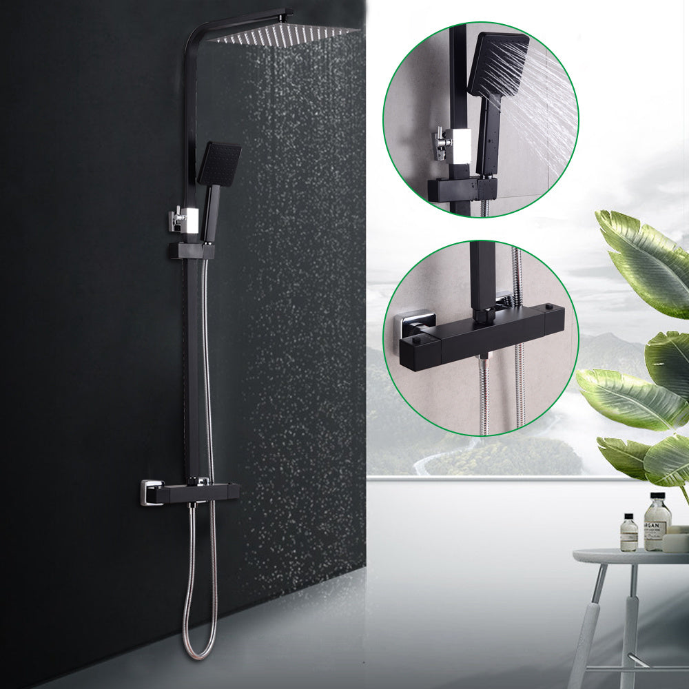 Regendouche Systeem – Douchekolom – Regendouchekop – Handdouche – Douche Set – Roestvrij Staal – Wandmontage – Zwart Mat – Waterbesparend – Luxe Vierkant Design