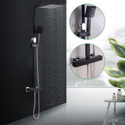 Regendouche Systeem – Douchekolom – Regendouchekop – Handdouche – Douche Set – Roestvrij Staal – Wandmontage – Zwart Mat – Waterbesparend – Luxe Vierkant Design