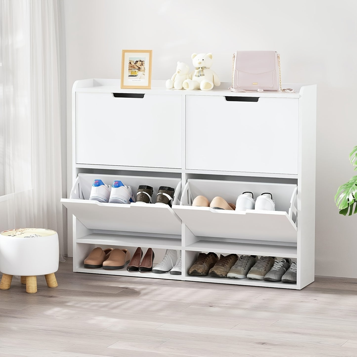 Schoenenkast – Schoenenrek – Opbergkast – Halmeubel – Schoenenbankje – Massief Hout – Veilig Met Anti-Kantelbeugel – 30 Paar Schoenen - Wit
