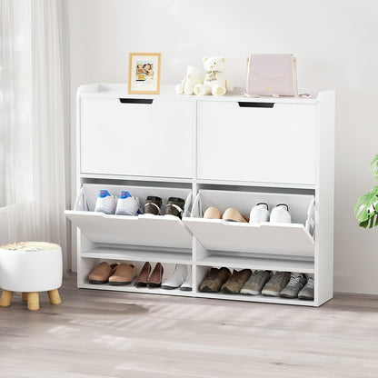Schoenenkast – Schoenenrek – Opbergkast – Halmeubel – Schoenenbankje – Massief Hout – Veilig Met Anti-Kantelbeugel – 30 Paar Schoenen - Wit