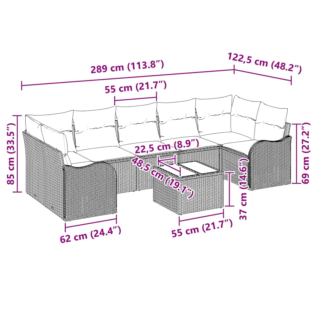 Tuinbank – Buitenbank – Loungeset – Tuinmeubel – Modulaire Sofa – Weerbestendig Kunststof Vlechtwerk – Verstelbare Poten – Zwart/crème