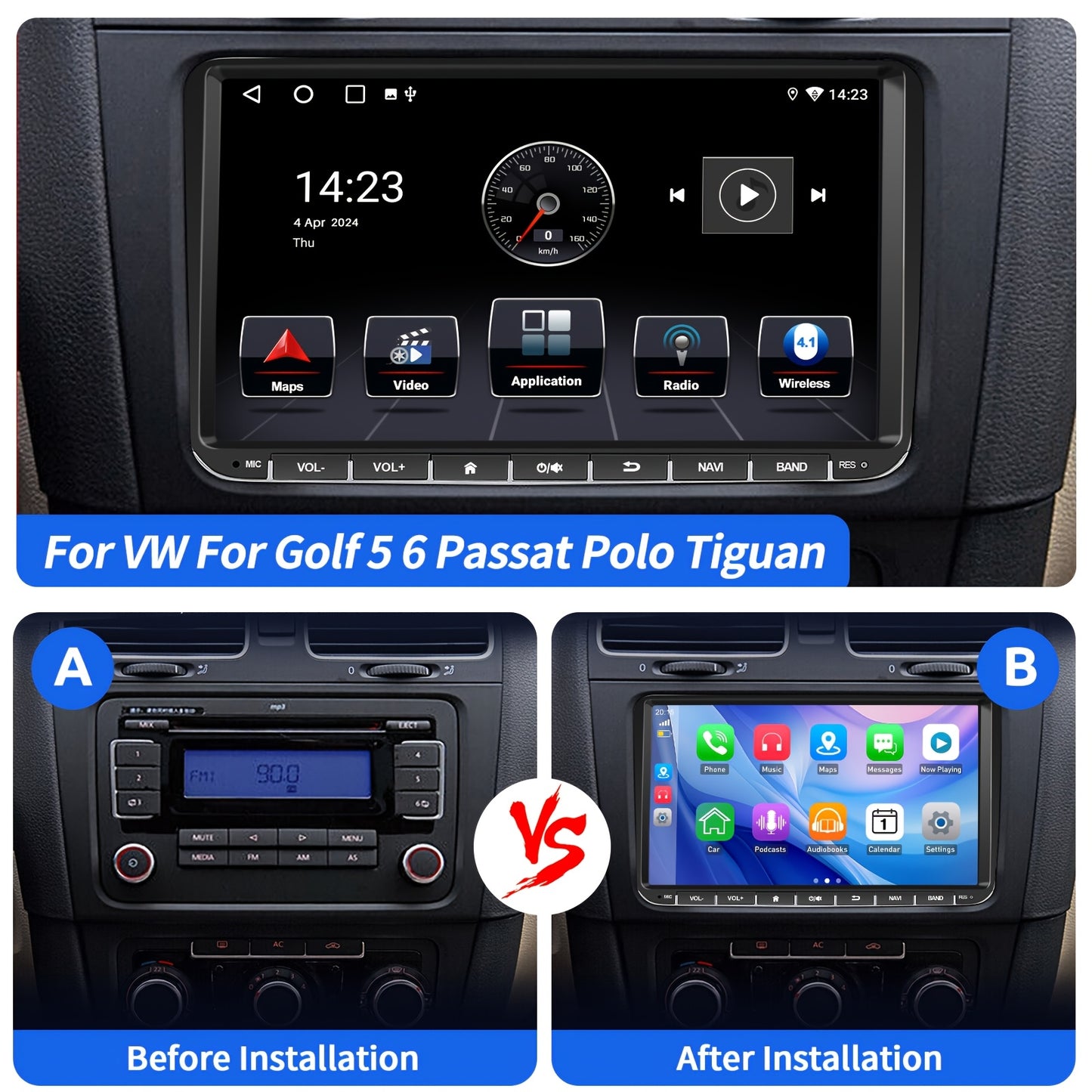 2DIN Autoradio – Auto Stereo – Multimedia Speler – Dashboard Camera – Navigatie Systeem – 9 Inch IPS Touchscreen – Draadloze CarPlay & Android Auto