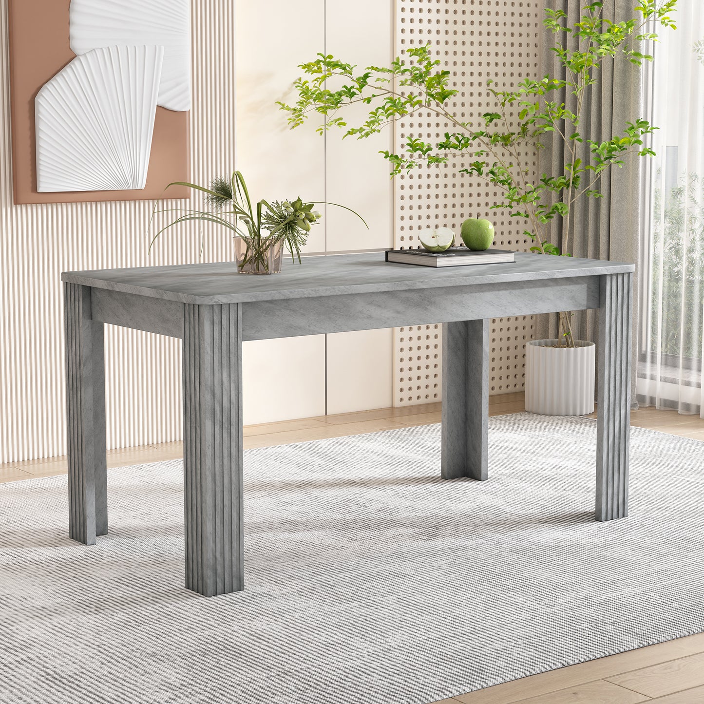 Dining Table, Contemporary Dining Table, Sturdy Dining Table, Four-Legged Table, Oak Wood Table, Rectangular Dining Table, Coffee Leisure Table, Modern Simple Dining Table, Concrete Look [OLD SKU:WF312300AAB]