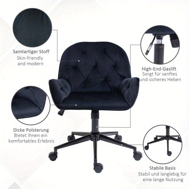 Bureaustoel – Ergonomische Stoel – Draaistoel – Kantoorstoel – Bureaukruk – Verstelbaar – Fluwelen Bekleding Zwart – 360° Draaibaar – Stevige Vijfpotige Basis