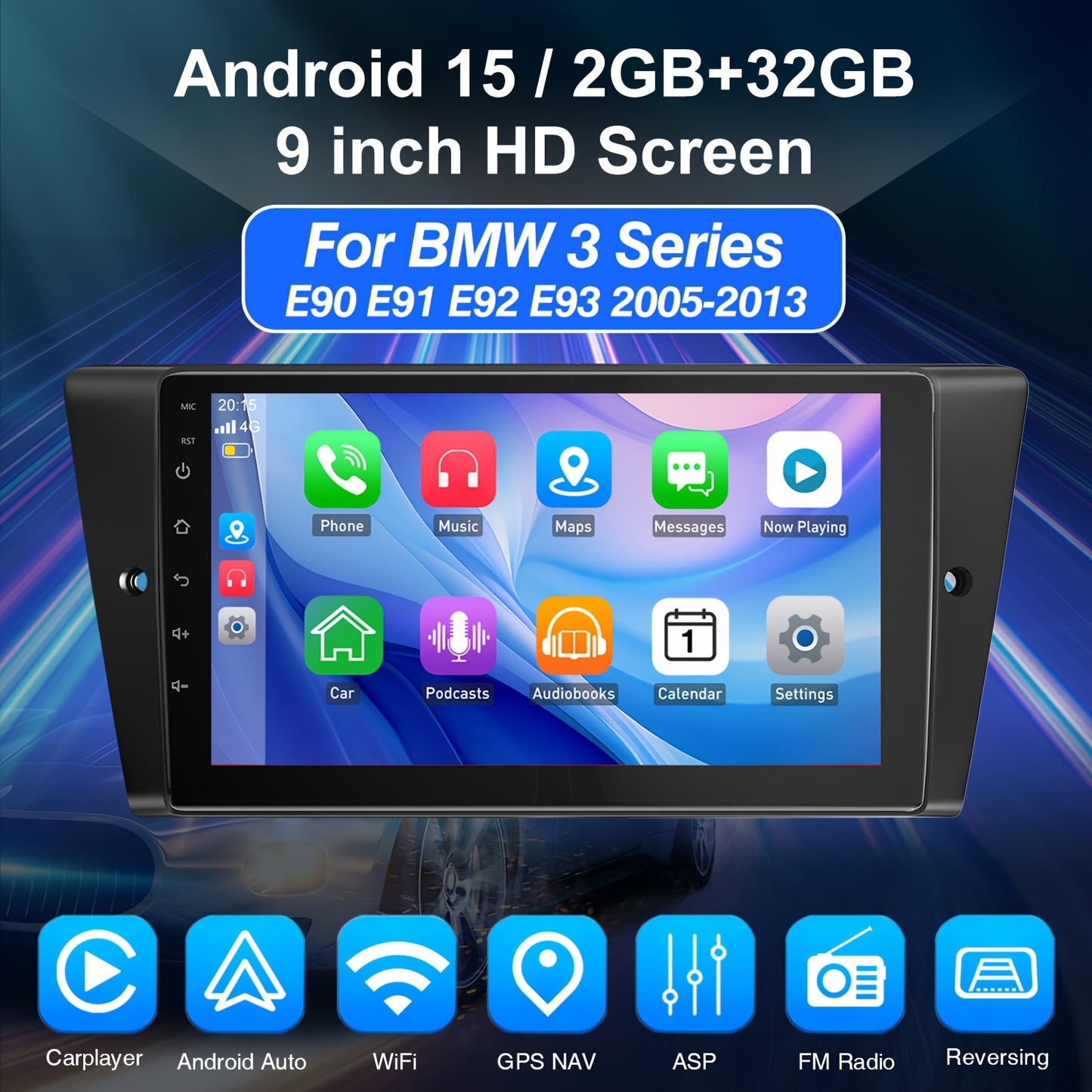 9-inch Autoradio – Android Car Stereo – Auto Multimedia Speler – Inbouw Radio – GPS Navigatie – 2GB+32GB Geheugen – Draadloos Apple CarPlay & Android Auto