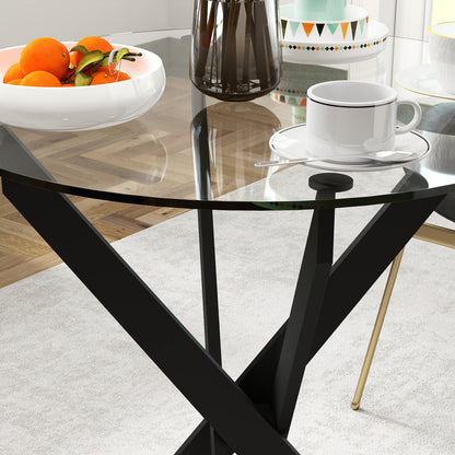 Eettafel – Ronde Tafel – Keukentafel – Diner tafel – Glas Tafel – 70x75 cm – Gehard Glas Blad – Zwart Metalen Poten