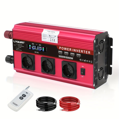 3000W Autospanningsomvormer – Stroomomzetter – DC-AC Converter – Inverter – Power Converter – Hoog vermogen 3000W continu / 6000W piek – Inclusief 3.1A USB Lader