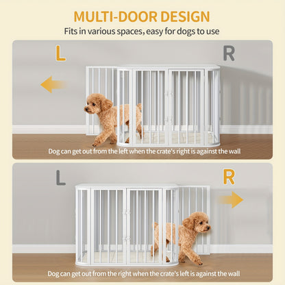Hondenbench – Hondenkooi – Hondenhok – Hondenkennel – Hondenverblijf – Wit Metalen Frame – Multi-Deurs Toegang 80x55x61,5cm – Ruime Bench Voor Kleine en Middelgrote Honden