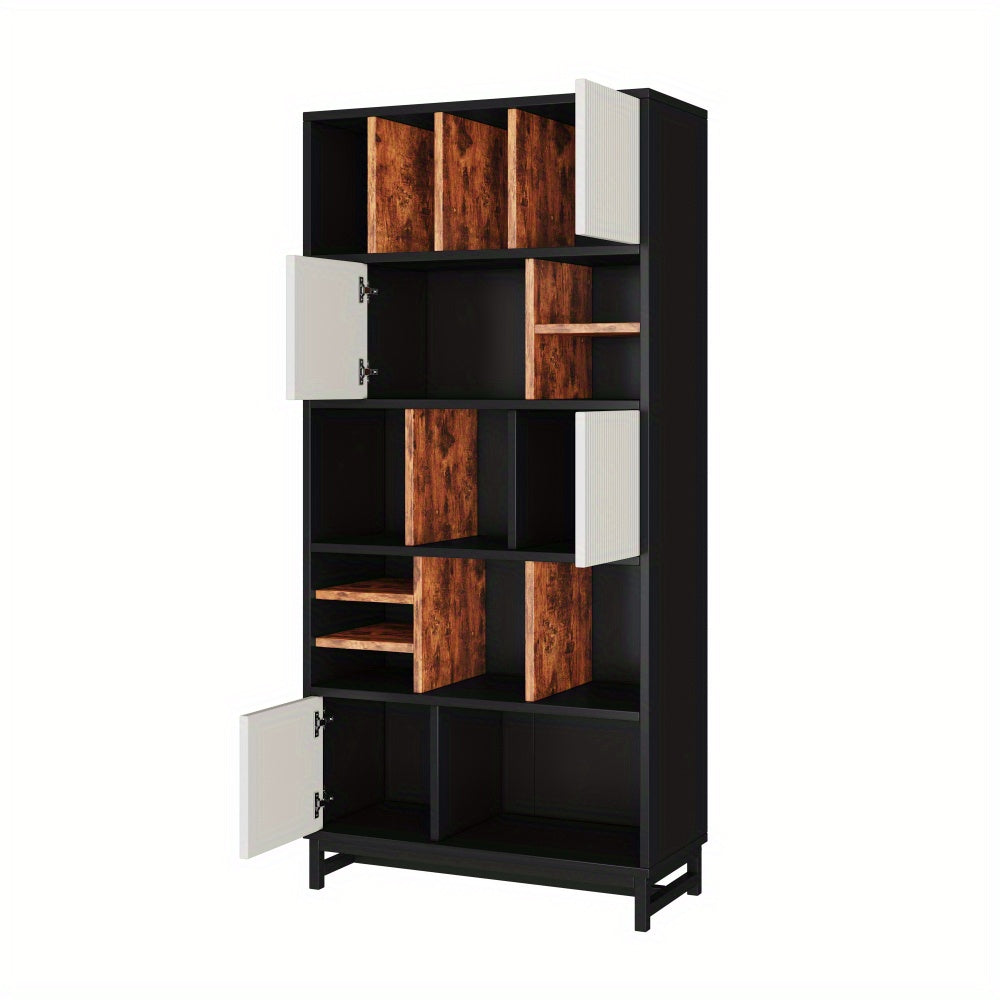 Boekenkast – Boekrek – Boekplank – Opbergkast – Vakkenkast – 5 Planken – 165 cm Hoogte – MDF Houtmateriaal – Wit + Zwart
