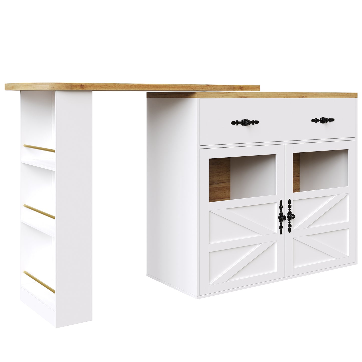 Bartafel – Bistrotafel – Barmeubel – Keukentafel – Uitklapbare Tafel Wit – 360° Draaibaar Blad – Uitschuifbaar 138-204 cm