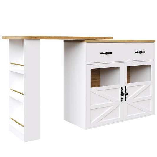 Bartafel – Bistrotafel – Barmeubel – Keukentafel – Uitklapbare Tafel Wit – 360° Draaibaar Blad – Uitschuifbaar 138-204 cm