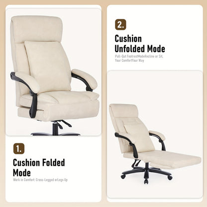Bureaustoel – Bureaustoel Met Wieltjes – Desk Chair – Werkstoel – Retro Beige – Draagkracht 500 Kg – PU Leer Bekleding