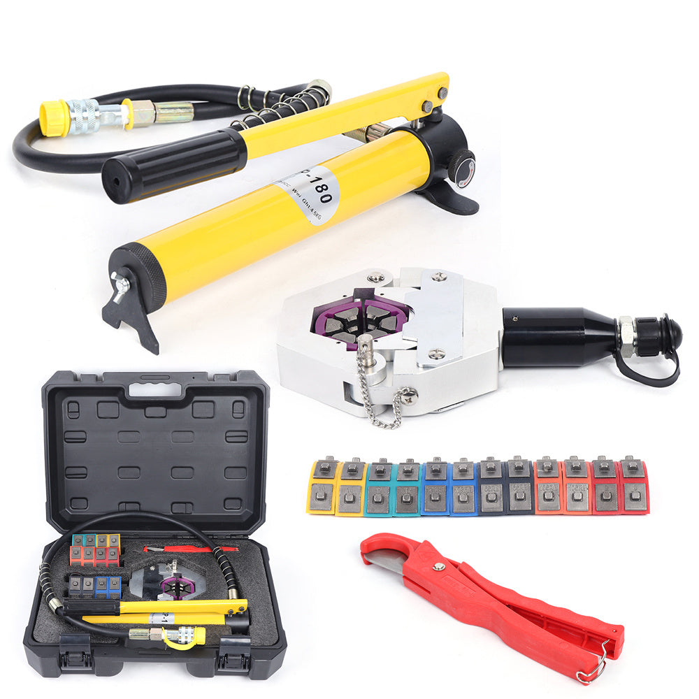 Hydraulische Slangenpers – Slangenknijper – Persgereedschap – Aircoslangen Pers – Airco Slangpersset – Geel – 4 Ton Perskracht – Ergonomische Hendel
